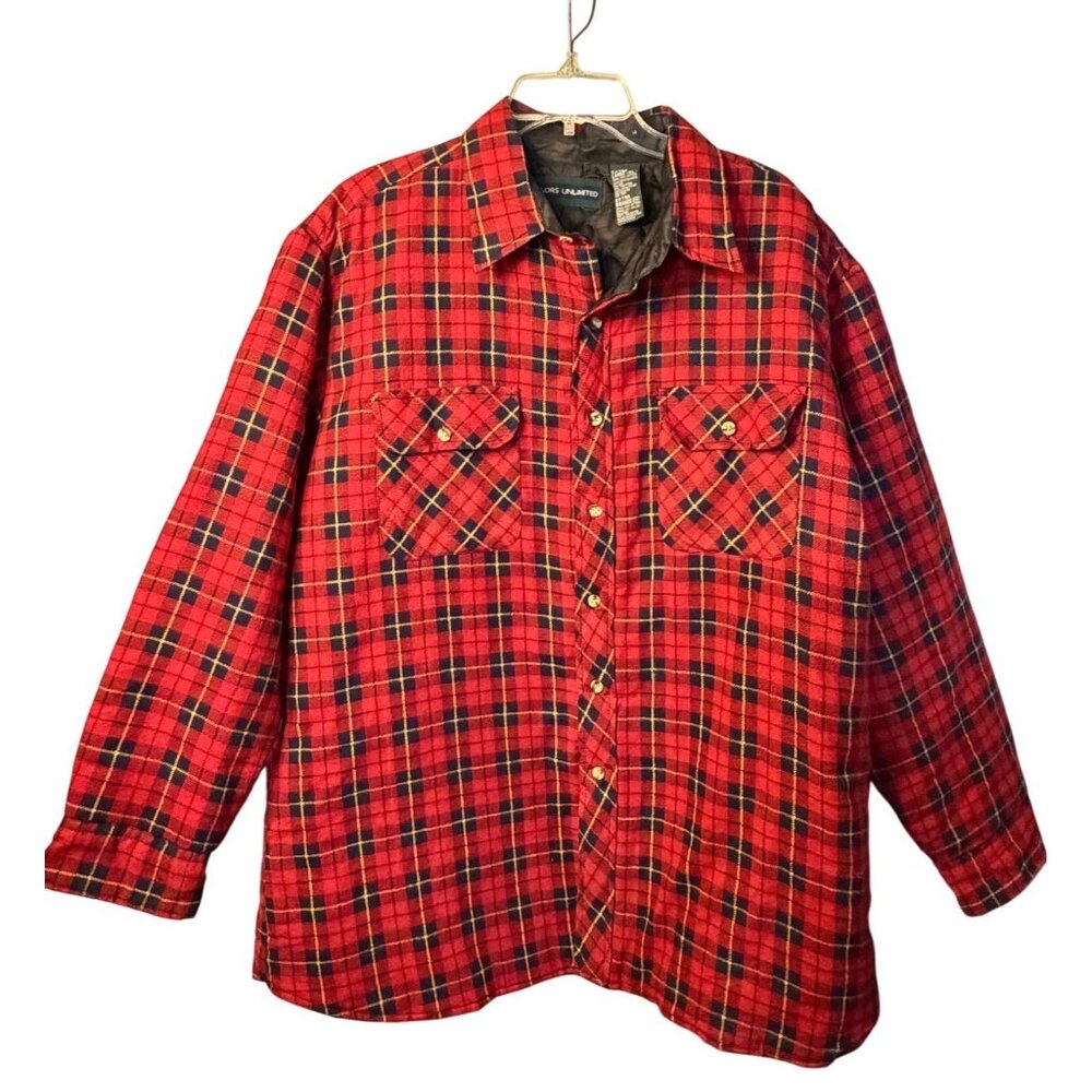 VTG Colors Unlimited Men's XL Red Plaid Quilted‎ Flannel Shacket Jacket Workwear